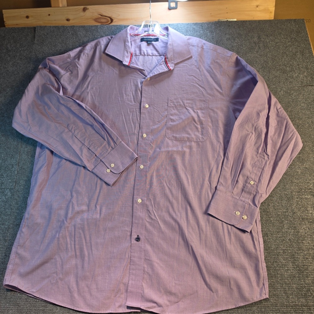 Tommy Hilfiger Dress Shirt Mens 17.5 32/33 Purple Good Non-Iron Regular Fit